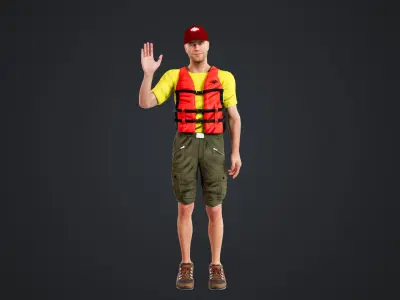 Kayak Canoe Athlete Low-poly 3D model