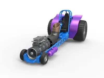 Mini Rod pulling tractor with jet engine Scale 1 to 25 3D print model