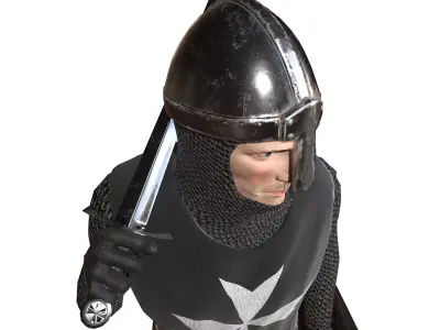 Knight Hospitaller rigged animated game ready PBR  Low-poly 3D model
