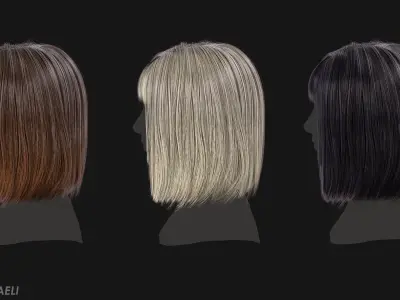 Real Time Hair Card Female Hairstyle part 14 Low-poly 3D model