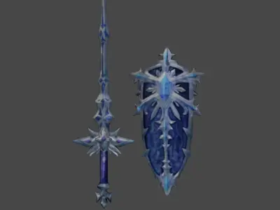 3D model of sword and armored shield 3D model