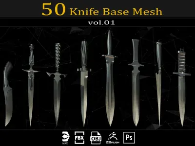 50 knife Base Mesh Clean UV and IMM Brush and  ABR Brush VOL01 3D model