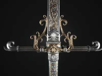 Fantazy Long Sword Medieval Melee Weapon Low-poly 3D model