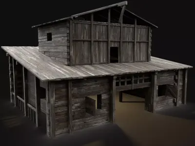 GRANARY WAREHOUSE MEDIEVAL BARN STORAGE STORE VILLAGE FANTASY Low-poly 3D model