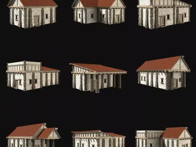 ANCIENT GREEK ROMAN STONE ROME HOUSE HUT BUILDING COLLECTION Low-poly 3D model