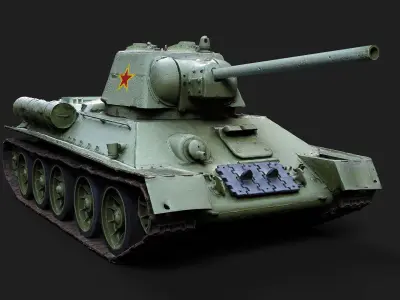 military soviet t34 tank original painting PBR photogrammetry Low-poly 3D model