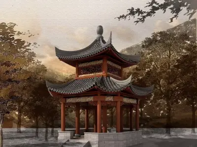 Chinese Two layers of eaves Pavilion 3D model
