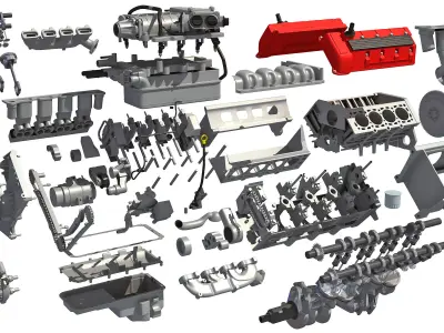 Animated V8 Engine 3D model