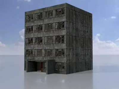 Old military barrack version 1 ruin 6 Low-poly 3D model