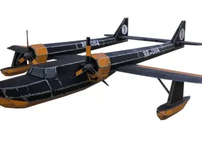 hydroplane lowpoly model toy plane with two propellers Low-poly 3D model