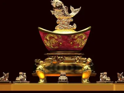 Chinese yuanbao with fish 3D model