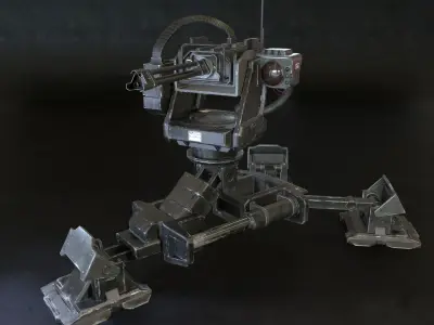 Turret Sentry Game Ready PBR Textures Low-poly 3D model