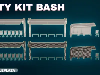 50 SCI-FI CITY STREET KITBASH-GAME READY Low-poly 3D model