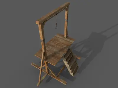 Gallows Low-poly 3D model wooden platform with ladder Low-poly 3D model