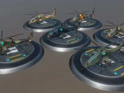 Low poly attack helicopter set Low-poly 3D model