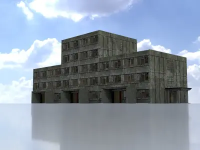 Old military barrack version 1 ruin 10 Low-poly 3D model