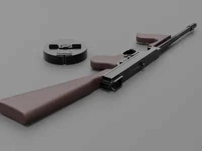 Thompson submachine gun Low-poly 3D model
