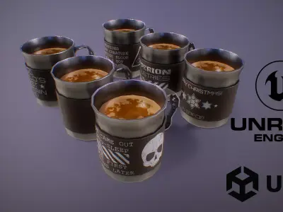 PBR Sci-Fi Coffee Mug Collection Low-poly 3D model