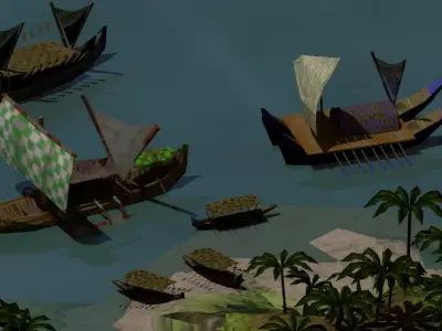 Tribal Boats and Vessels Low-poly 3D model