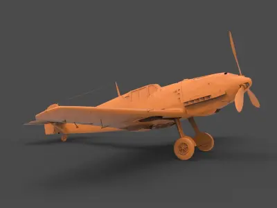 BF109E orange propeller plane 3D print model