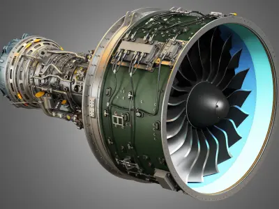 PW GTF Geared Turbofan Engine - with Interior Parts 3D model