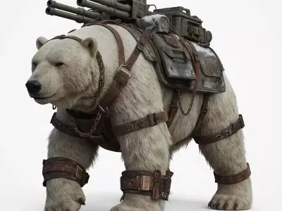 Armored Battle Polar Bear 3D Model - Heavy War Beast Low-poly 3D model