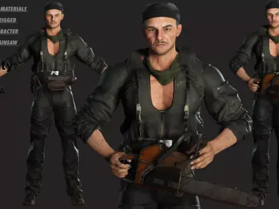 AAA 3D REALISTIC OLD MAN CHARACTER-APOCALYPTIC SURVIVOR CHAINSAW Low-poly 3D model