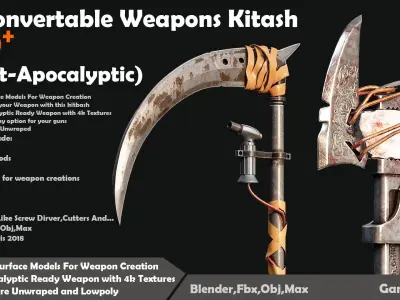100 Convertable Weapons Kitbash Post-Apocalyptic Low-poly 3D model