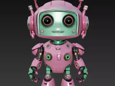 Pink Techbot - Cute Stylized Robot Character 3D Model 3D print model