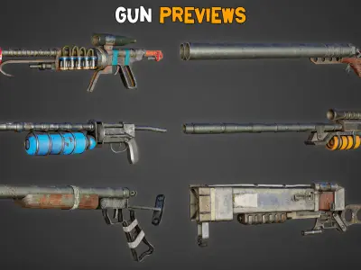 35 Post Apocalyptic Guns with 4K Texture Low-poly 3D model