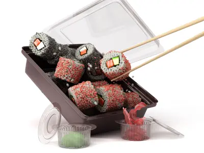 Japanese rolls set  Low-poly 3D model