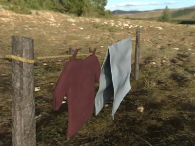 Rustic Clothesline 3D model