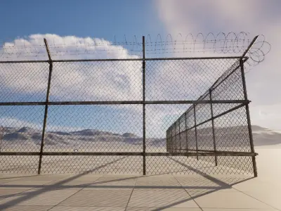 Modular Mesh Fence with Barbed Wire Low-poly 3D model