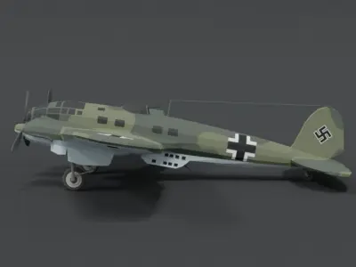 Low Poly Cartoon Heinkel 111 H WWII Airplane Low-poly 3D model