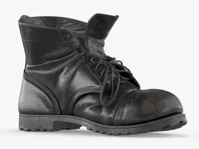 Vintage Leather Work Boot Black 3D model