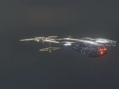 Space Station with 2 Spaceship 3D model