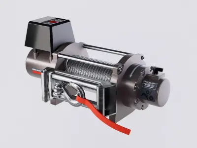 electronic winch for vehicle 3d model with cable and hook 3D model