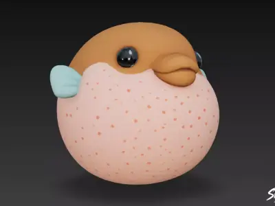 Cartoon Plush Pufferfish Low-poly 3D model