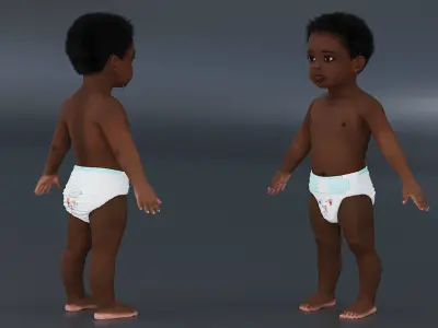 Black Baby Boy Wearing Diaper A-Pose 3D model