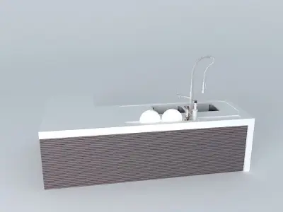 Bench with drainer double bowl and Accessories Free 3D model