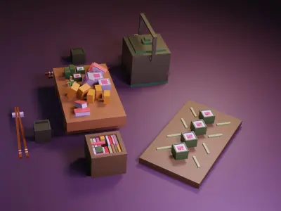 Cartoon sushi set model 3D model