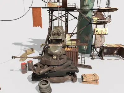 Post-Apocalyptic Base With Statue Of Libertys Hand 3D model