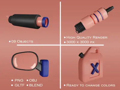 Mechanic Elements 3D icon bundle 3D model