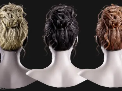 Real Time Hair Card Female Hairstyle part 09 Low-poly 3D model