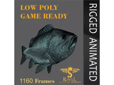 Animated Black Rock Fish - Loop Animation with 1160 Frames Low-poly 3D model