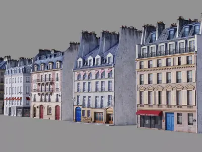 Paris facades Low-poly 3D model