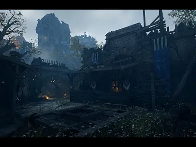 Medieval Castle Village Environment Low-poly 3D model