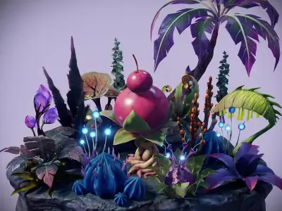 16 Alien Plants Game Ready Sci-Fi Vegetation Low-poly 3D model