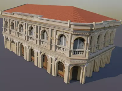 Phuket-Oldtown-2 building with arches and columns Low-poly 3D model