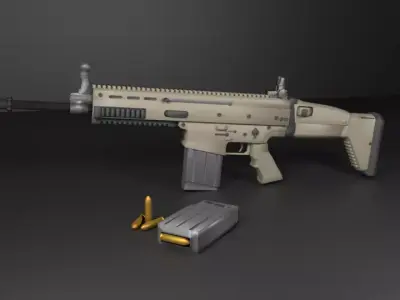 FN-Scar assault rifle Low-poly 3D model